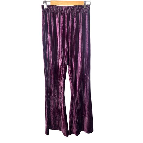 Wild Fable Velvet High Rise Ribbed Plum Flare Bell Bottom Pants Size Small - Picture 2 of 6